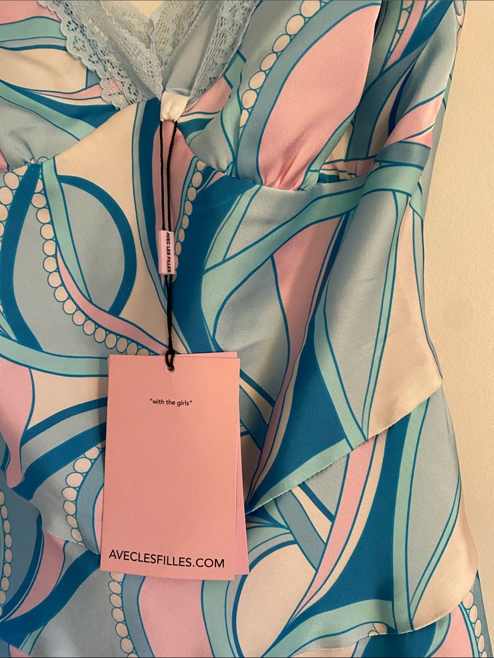 Avec Les Filles Paisley Satin Lace Trim Bias Mini Dress | 6 - Picture 10 of 14
